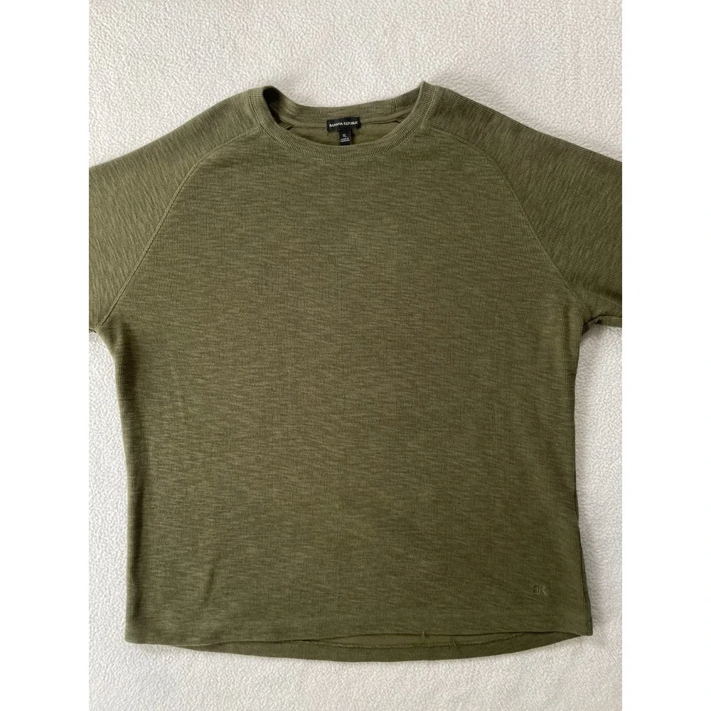 Banana Republic Mens Extra Large Sweatshirt Olive Green Slub Knit Raglan Sleeve